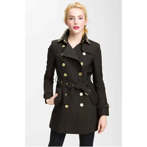 Black Sam Edelman Trench Coat with studded collar - XS - Picture 3 of 5